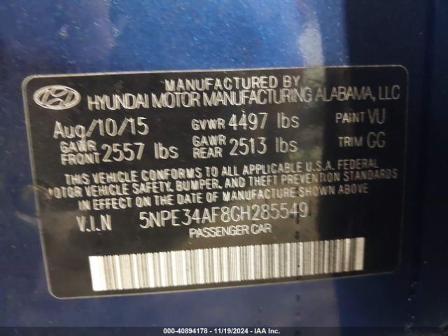 5NPE34AF8GH285549 Hyundai Sonata Sport