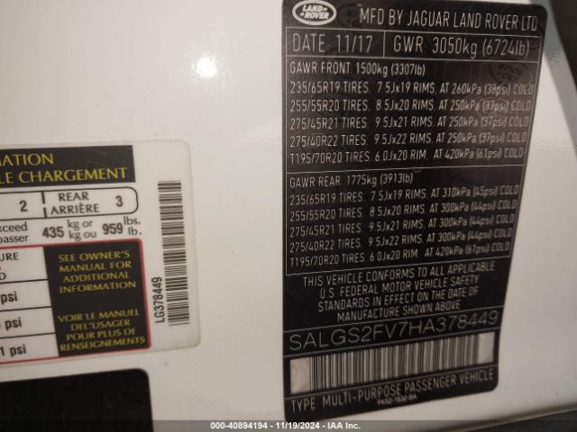 SALGS2FV7HA378449 Land Rover Range Rover 3.0l V6 Supercharged Hse