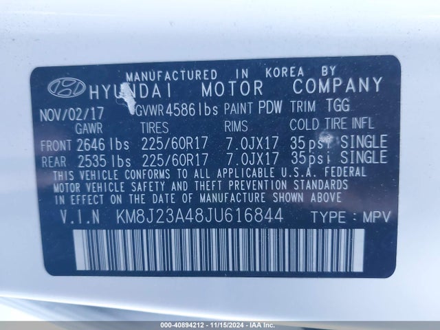 Hyundai TUCSON SE 2018 KM8J23A48JU616844 Image 9