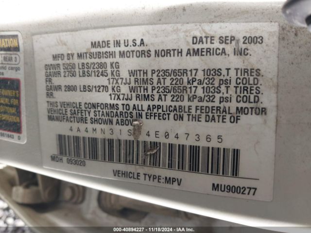 2004 MITSUBISHI ENDEAVOR 4A4MN31S14E047365 Photo 8