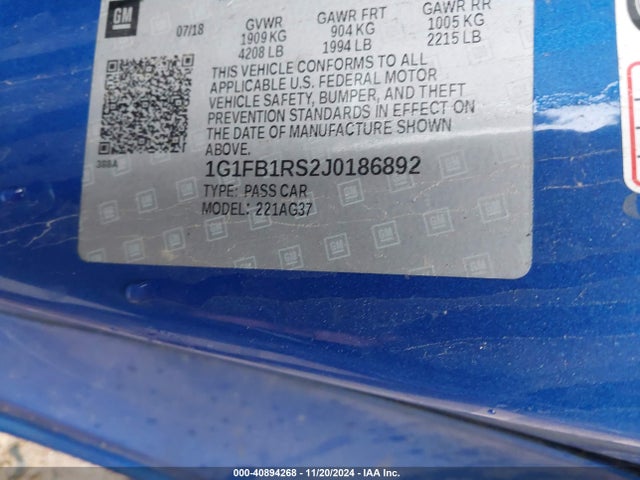 Chevrolet Camaro 1lt 2018 1G1FB1RS2J0186892 Image 9