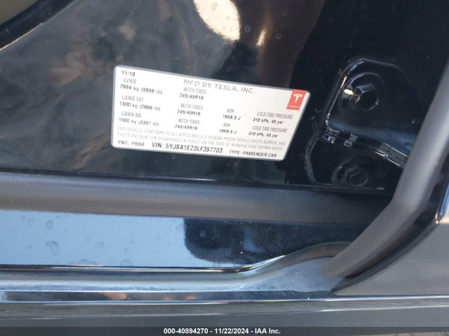 2020 TESLA MODEL S 5YJSA1E23LF357703 Photo 8