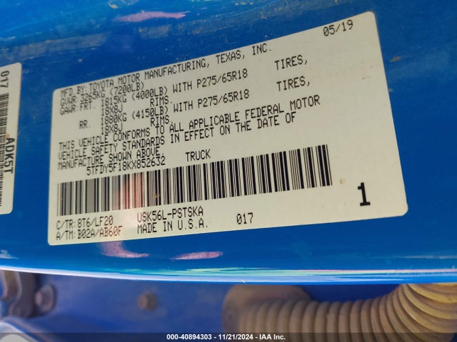 5TFDY5F18KX852632 Toyota Tundra Trd Pro 5.7l V8