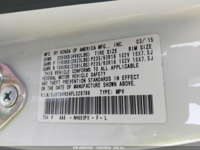 5J8TB4H34FL029796 Acura RDX