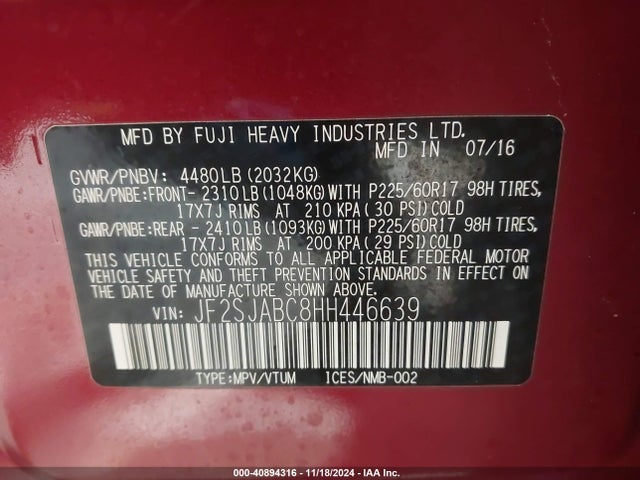Subaru Forester 2.5i 2017 JF2SJABC8HH446639 Image 9
