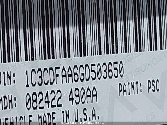 1C3CDFAA6GD503650 Dodge DART SE