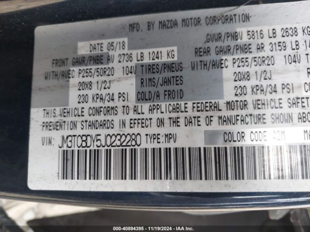 JM3TCBDY5J0232280 Mazda Cx-9 Grand Touring