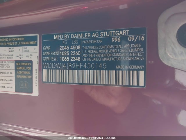 WDDWJ4JB9HF450145 Mercedes-Benz C 300