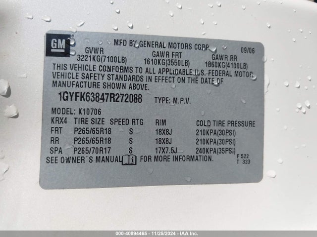 2007 CADILLAC ESCALADE 1GYFK63847R272088 Photo 8