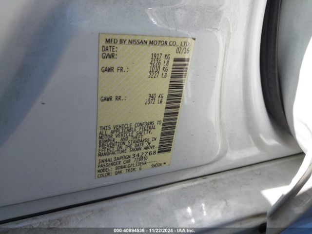1N4AL3AP0GN342768 Nissan Altima 2.5/2.5 S/2.5 Sl/2.5 Sr/2.5 Sv