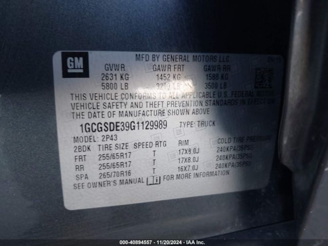 1GCGSDE39G1129989 Chevrolet Colorado Z71