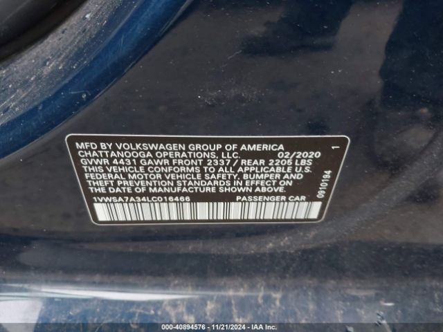 1VWSA7A34LC016466 Volkswagen Passat 2.0t Se