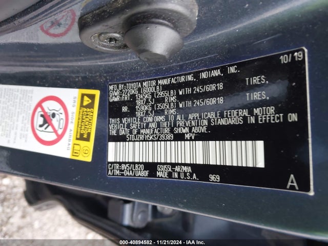Toyota Highlander Xle 2019 5TDJZRFH5KS739389 Image 9