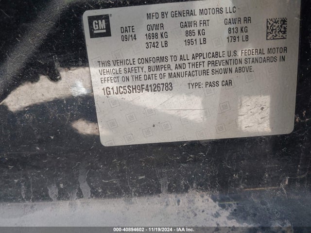 1G1JC5SH9F4126783 Chevrolet Sonic Lt Auto