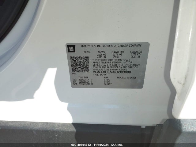 Chevrolet EQUINOX LT 2019 2GNAXUEV4K6303098 Image 9
