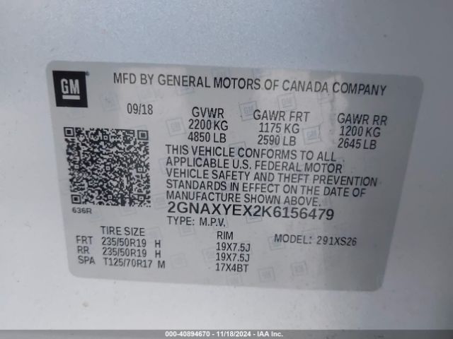 2GNAXYEX2K6156479 Chevrolet Equinox Premier