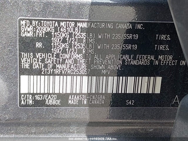 2T3Y1RFV7RC253057 Toyota Rav4 Limited
