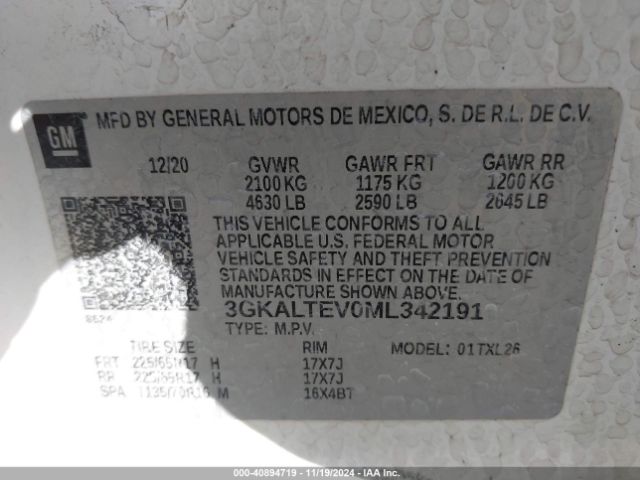 3GKALTEV0ML342191 GMC Terrain Awd Sle