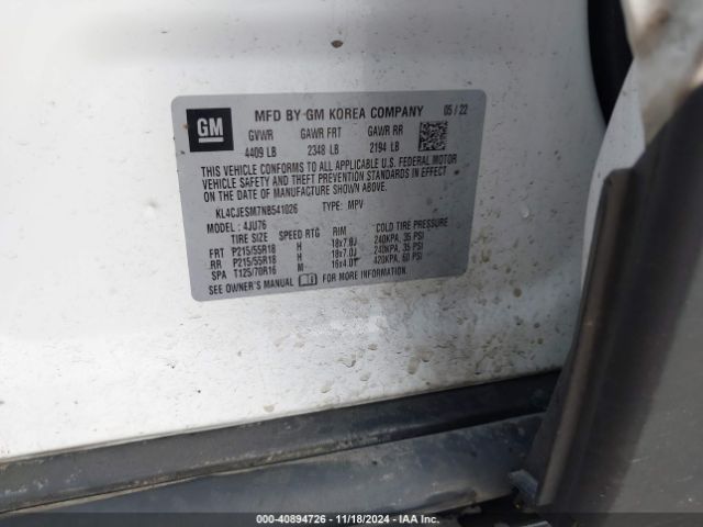 KL4CJESM7NB541026 Buick Encore Awd Preferred