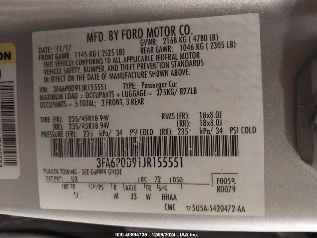 Ford Fusion Titanium 2018 3FA6P0D91JR155551 Image 9
