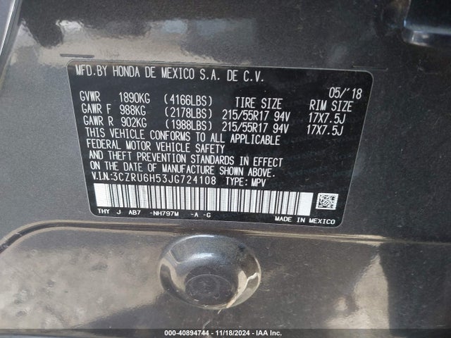 Honda HR-V EX 2018 3CZRU6H53JG724108 Image 9