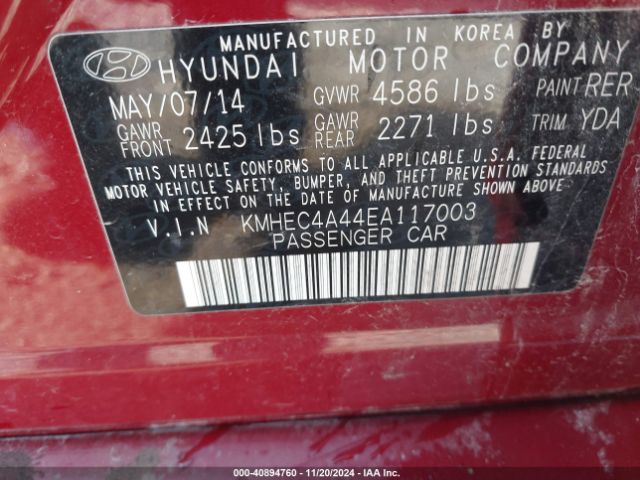 KMHEC4A44EA117003 Hyundai SONATA HYBRID