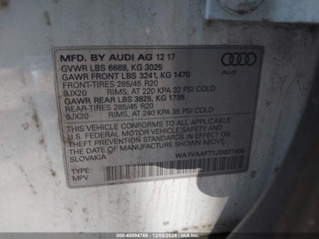 WA1VAAF77JD027486 Audi Q7 3.0t Premium