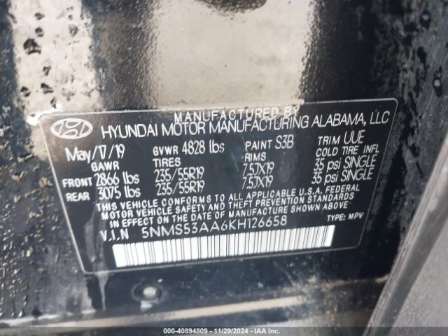 5NMS53AA6KH126658 Hyundai Santa Fe Limited 2.0t