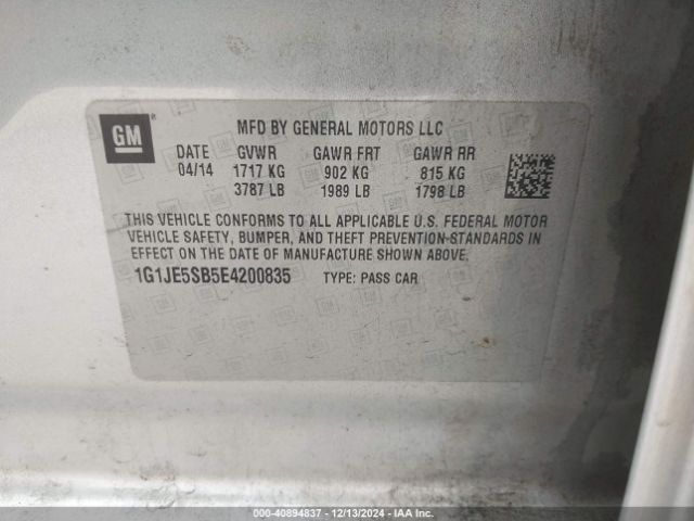 1G1JE5SB5E4200835 Chevrolet Sonic Ltz Auto