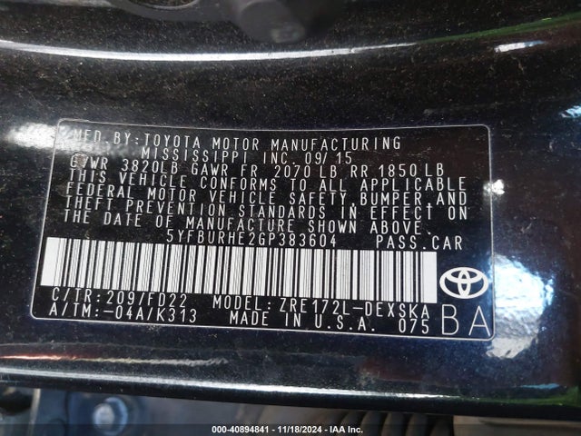 Toyota Corolla S Plus 2016 5YFBURHE2GP383604 Image 9
