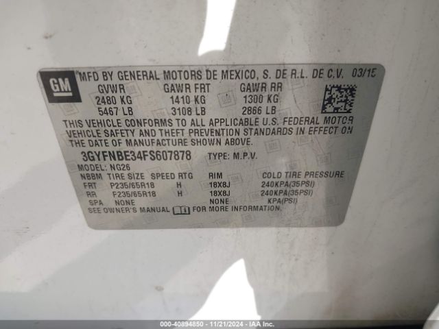 3GYFNBE34FS607878 Cadillac Srx Luxury Collection