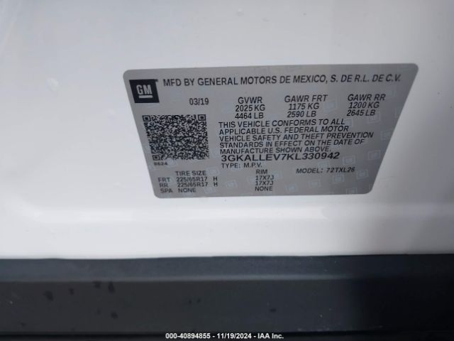 3GKALLEV7KL330942 GMC TERRAIN SL