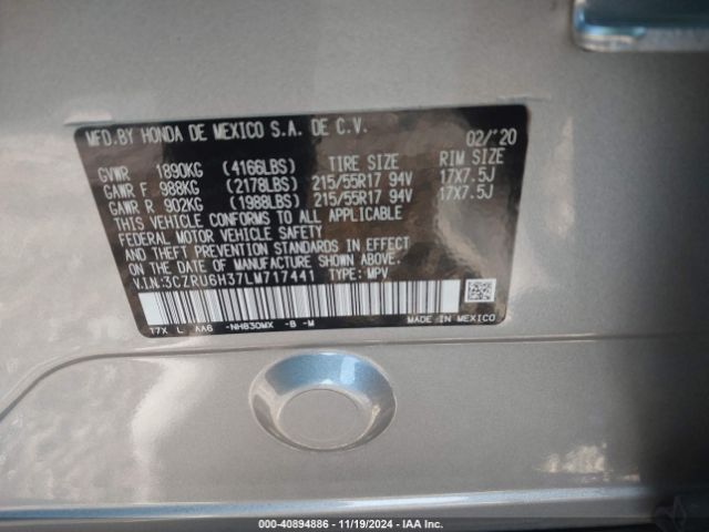 3CZRU6H37LM717441 Honda Hr-v Awd Lx