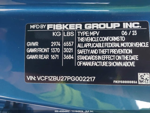Fisker Ocean One 2023 VCF1ZBU27PG002217 Image 9