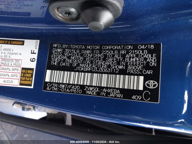 Toyota Prius One 2018 JTDKBRFU3J3063112 Image 9