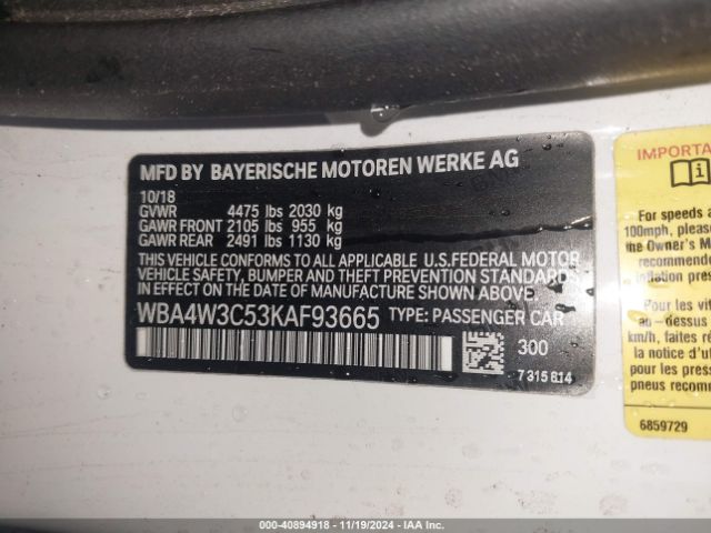 WBA4W3C53KAF93665 BMW 430I