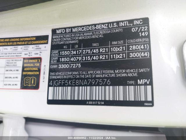 4JGFF5KE8NA797576 Mercedes-Benz Gls 450 4matic