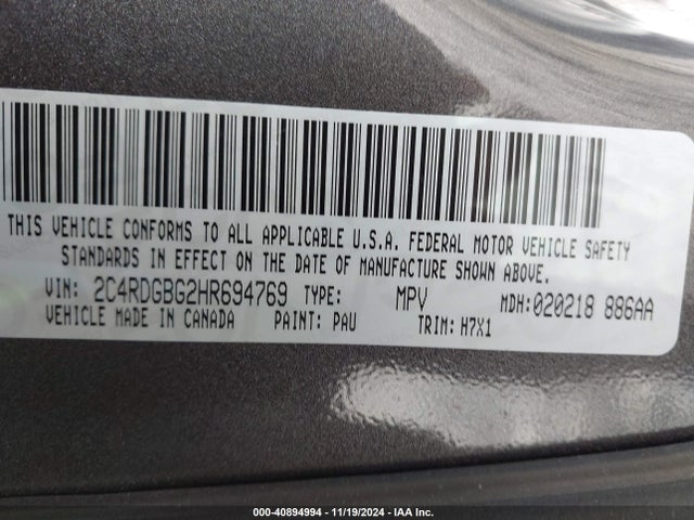 2C4RDGBG2HR694769 Dodge Grand Caravan Se