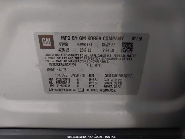 Chevrolet TRAX LS 2020 KL7CJKSB4LB321209 Image 9