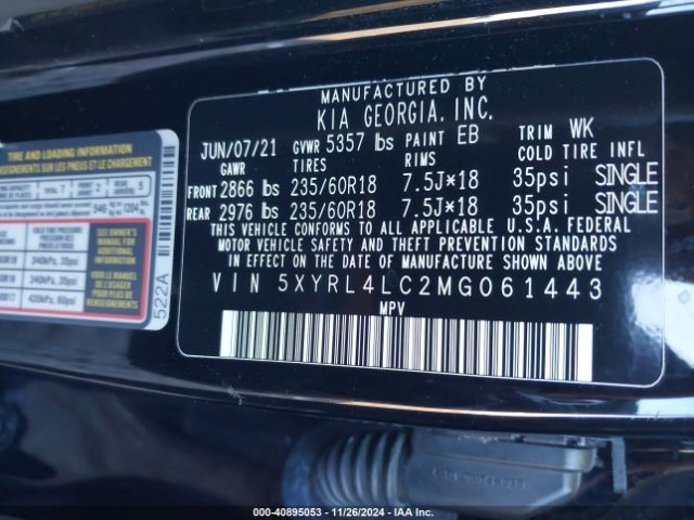 5XYRL4LC2MG061443 KIA SORENTO S