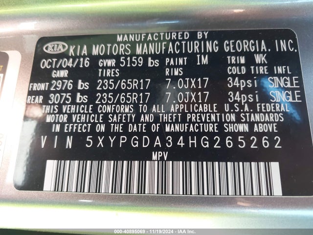 KIA Sorento 2.4l Lx 2017 5XYPGDA34HG265262 Image 9