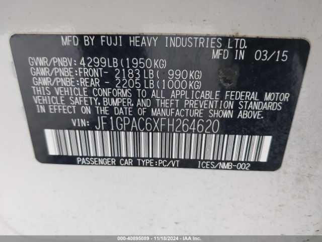 JF1GPAC6XFH264620 Subaru Impreza 2.0i Premium