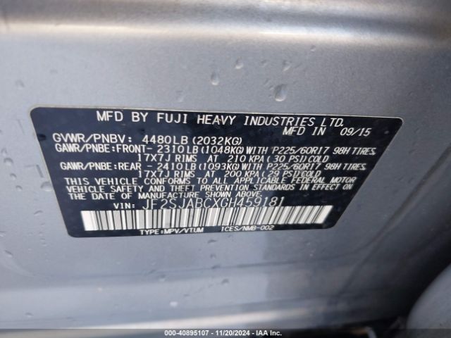 JF2SJABCXGH459181 Subaru Forester 2.5i
