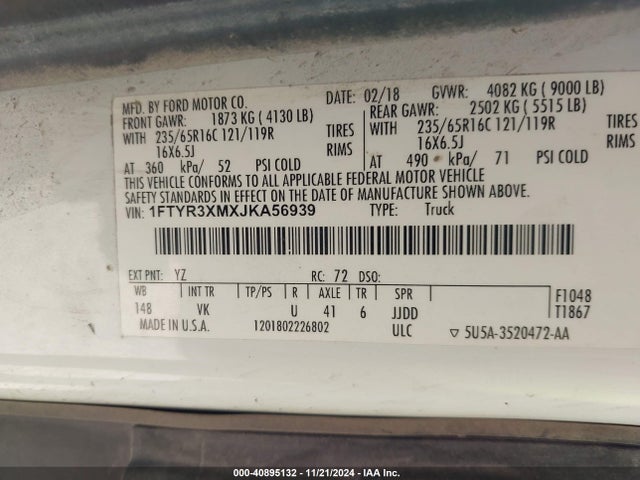1FTYR3XMXJKA56939 Ford Transit-250