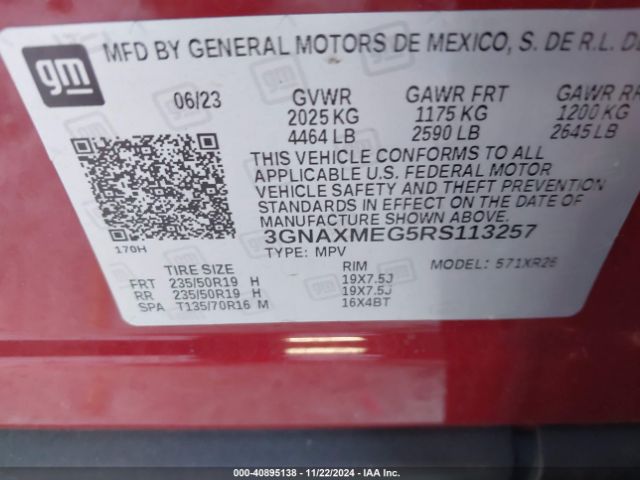3GNAXMEG5RS113257 Chevrolet Equinox Fwd Rs