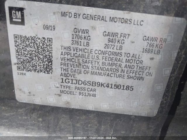1G1JD6SB9K4150185 Chevrolet Sonic Lt Auto