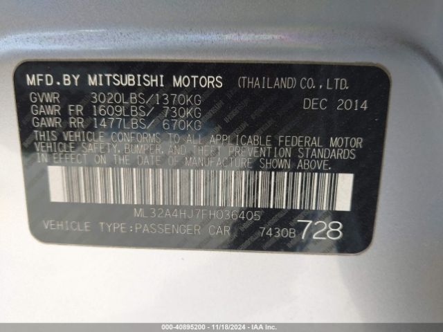 ML32A4HJ7FH036405 Mitsubishi Mirage Es/rf