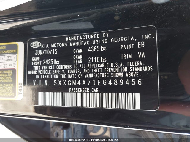 Aukcja sprzedaży 2015 Kia Optima Lx, vin: 5XXGM4A71FG489456, numer aukcji: 40895202