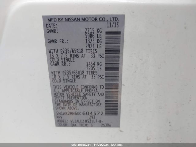 5N1AR2MN6GC604572 Nissan Pathfinder Platinum/s/sl/sv