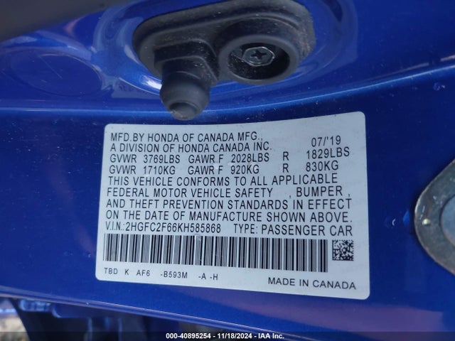 2HGFC2F66KH585868 Honda Civic Lx
